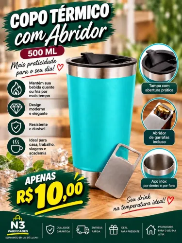 Copo Térmico Verde com abridor