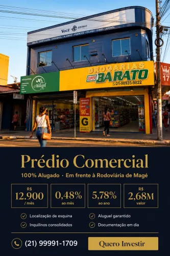 Prédio Comercial 100% Alugado - Frente à Rodoviária de Magé