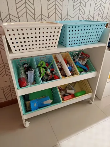 Organizador De Brinquedos Infantil Em MDF Premium - Com Rodinhas E Cestos