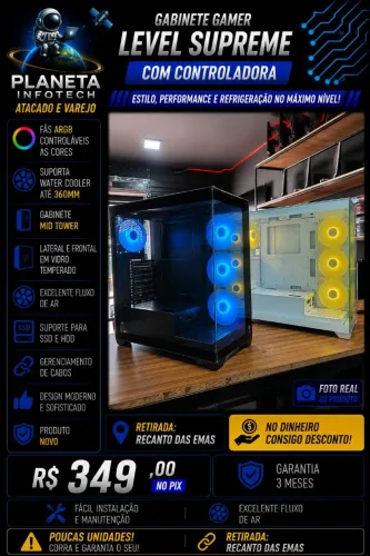 Gabinete Gamer ATX com 4 fans ARGB com controladora inclusa ( Produto novo )
