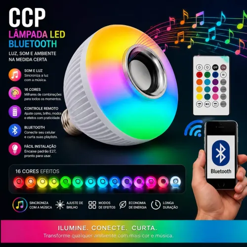 Lampada Luz Led Rgb Bluetooth Música Caixa Som