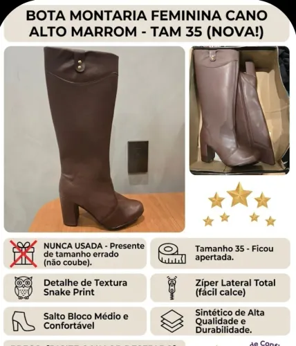 Bota Feminina Cano Alto Marrom-NOVA