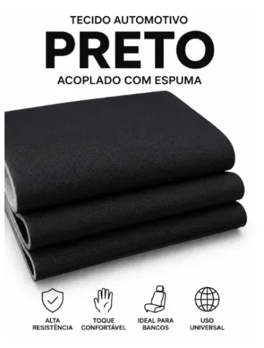 Tecido Automotivo Preto Acoplado com Espuma por Metro