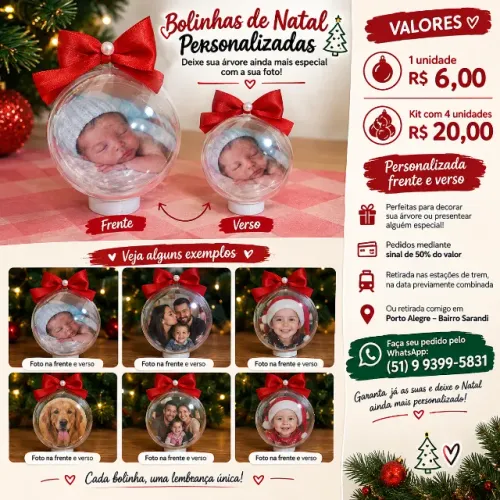 Bolinhas personalizadas de natal com foto frente  e verso