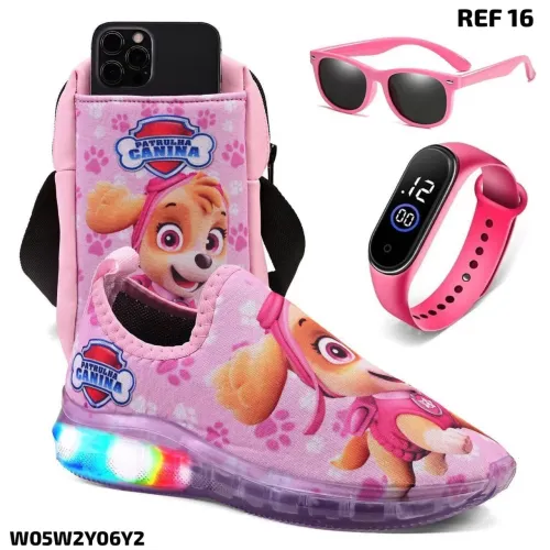 Tênis Infantil rosa com luz kit completo