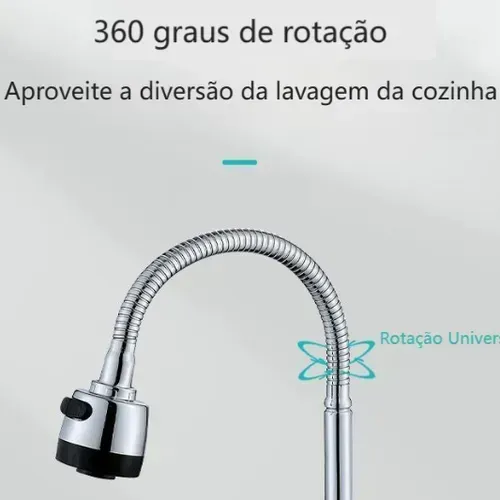 Torneira De Cozinha Inox Com Chuveirinho 360° Ajustável Prata Brilhante