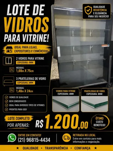 Lote de vidros para vitrine