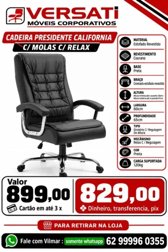 Cadeira presidente escritorio California Assento c/ Molas - C/ Relax ( novo) Promoção