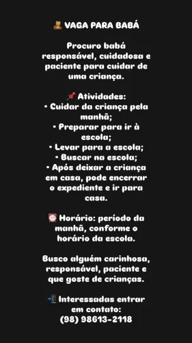 Vaga para babá