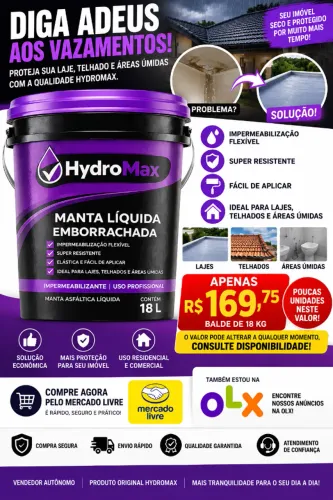 Manta Líquida Hydromax 18kg Custo-beneficio.