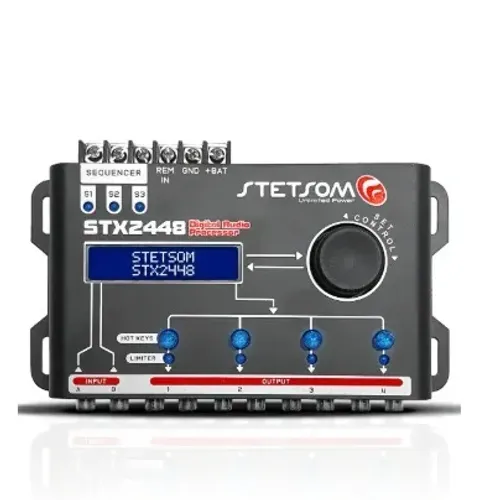 Processador de Áudio Digital Equalizador CROSSOVER Automotivo Stetsom 2 Entradas 4 Saidas 