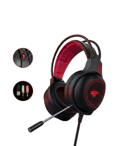 Headset Gamer Havit H2239D, LED Vermelho, USB e P2, Drivers 40mm, Preto (produto novo)