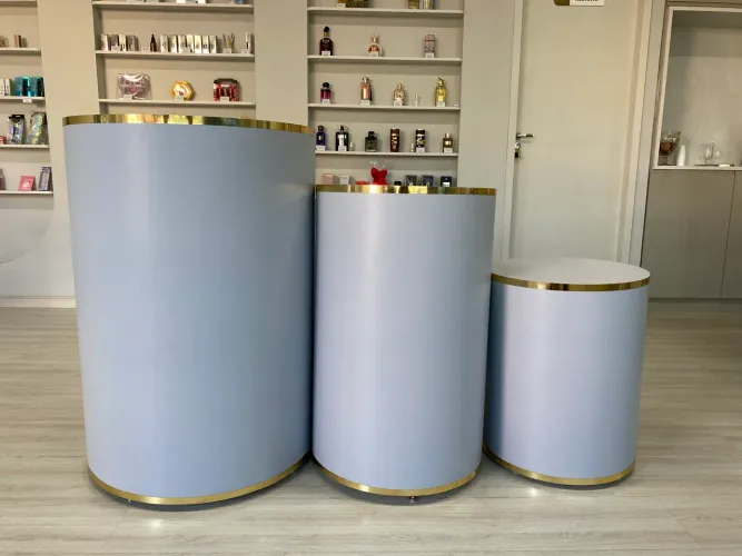 Kit trio Cilindros MDF em Fórmica Cinza Com fita Dourada