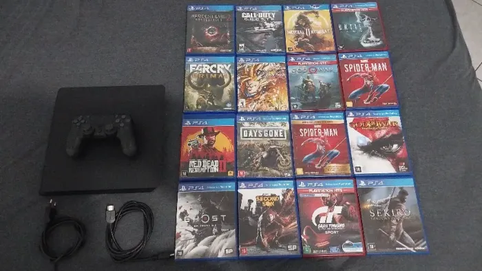 Playstation 4 slim 1Tb + cabos +1 dualshock 4(controle)original e um jogo de brinde 