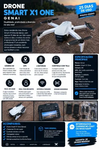 Drone Genai Smart X1 One - 2 baterias + Controle com Tela