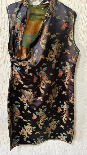 vestido oriental cheongsam preto