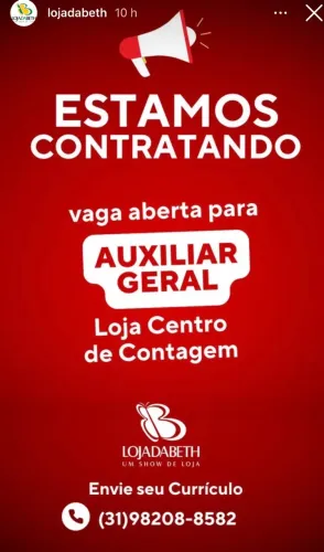 Vaga auxiliar de serviços gerais centro Contagem segunda a sábado