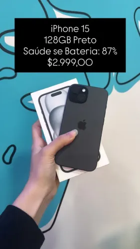 Seminovo: iPhone 15 128GB / Preto / Saude de Bateria 87% - Loja Fisica