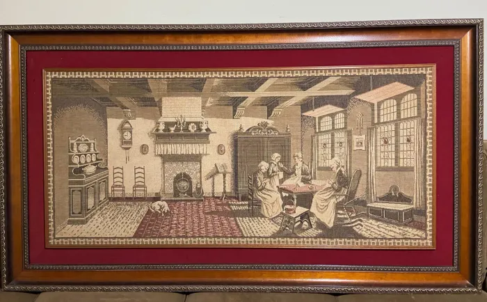 Tapeçaria Gobelin Antiga emoldurada - Peça clássica europeia | 98x175 cm