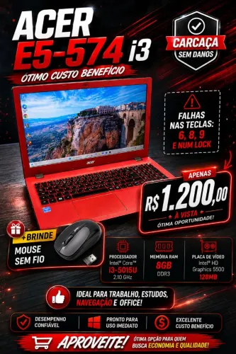 NOTEBOOK ACER ASPIRE E5-574 i3 - ÓTIMO CUSTO-BENEFÍCIO! 