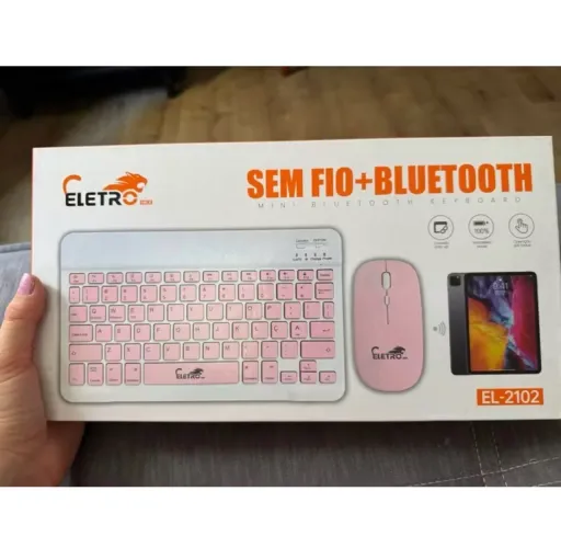 KIT TECLADO E MOUSE COR ROSA PARA NOTEBOOK VIA BLUETOOTH