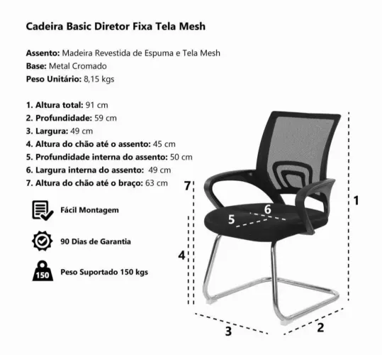 Cadeira fixa - secretária mesh