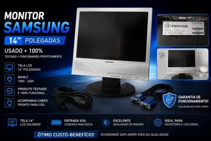 Monitor Samsung 14" com cabos usado + 100%
