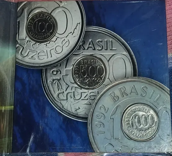 Moedas série fauna aquática 100 500 e 1000 cruzeiros