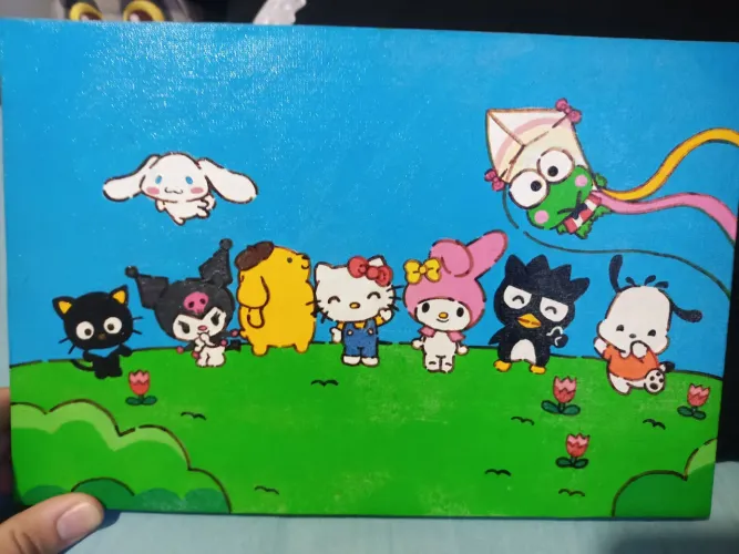 Quadro artesanal da Hello kitty e seus amigos