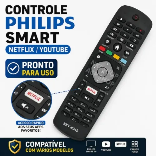 Controle Remoto Para Tv Philips Com Função Smart