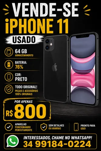 iPhone 11 64 GB preto usado por apenas 800 reais
