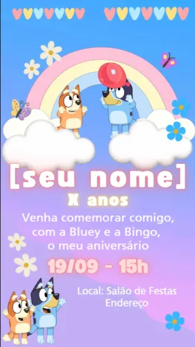 Convite digital animado Bluey e Bingo personalizado  - envio em 24 horas