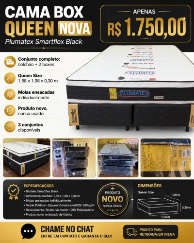 Cama Box Queen Nova Plumatex Smartflex Black 1,58 x 1,98 + Box Bipartido