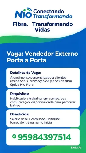 Vaga para vendedor externo porta a porta