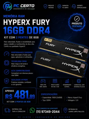 MEMÓRIA RAM HYPERX FURY DDR4 16GB