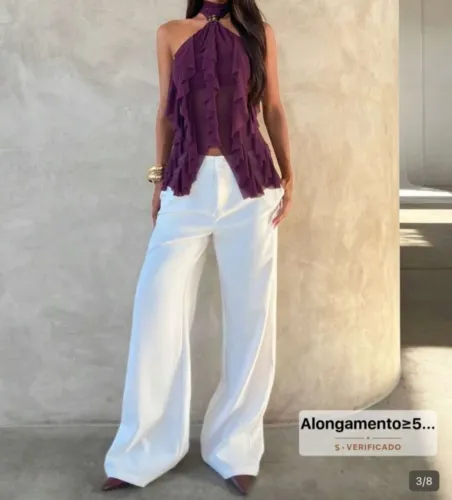 Blusa Shein frente única, com babados, na cor violeta