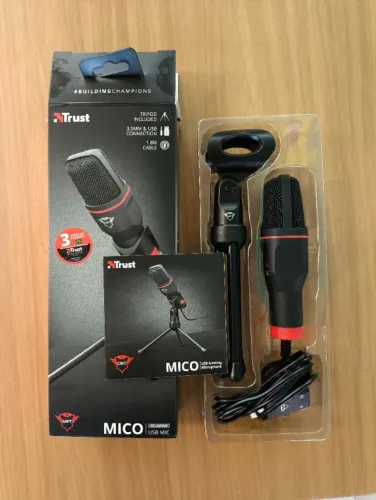 Microfone de mesa Trust GXT 212 Mico USB + 3.5mm com Tripé - Na caixa, igual a novo