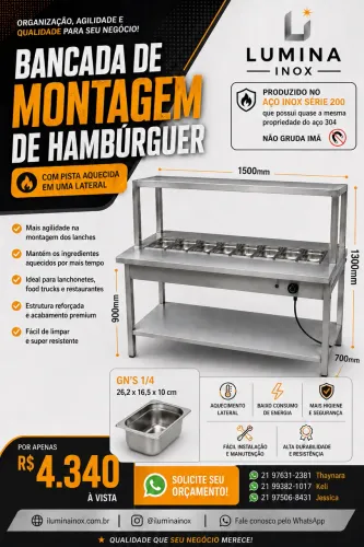 Bancada Pista Quente Aço Inox