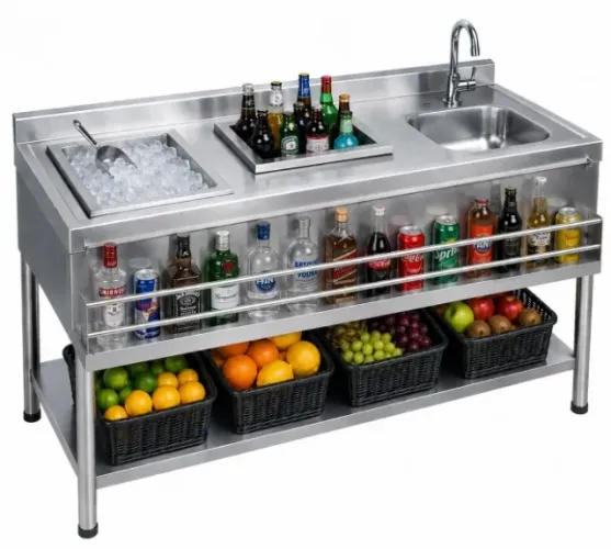 mesa bar station 1900X700X900 - C/ESP E BORDA - FUNDO LISO - 1 CUBA 40X34X14 - 01 CUBA ISO