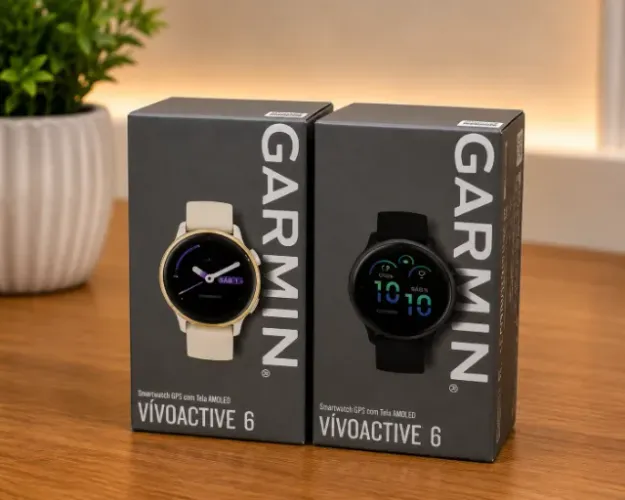 Relógio Garmin Vivoactive 6- Slate Black e Lunar Gold Bone- Pronta entrega