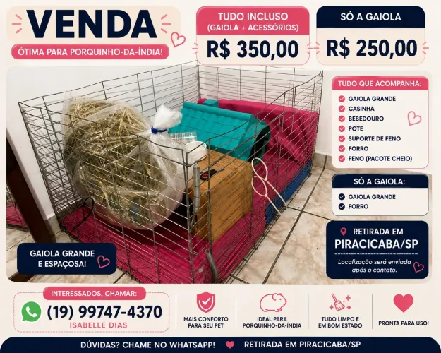 GAIOLA PARA PORQUINHO DA INDA COELHO ROEDORES EM GERAL