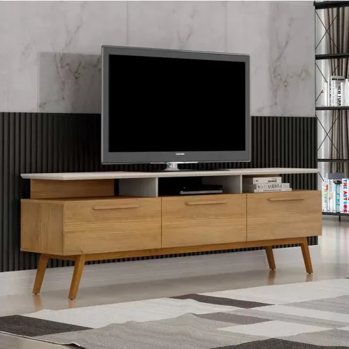 Rack Bancada São Paulo Larg.2.00m Cinamomo/Off para TV até 70" rf9