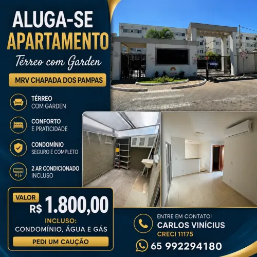 ALUGA-SE APARTAMENTO TÉRREO COM GARDEN CHAPADA DOS PAMPAS | COXIPÓ