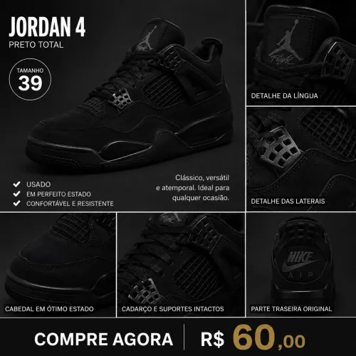 Tênis Jordan 4 preto Tam 39