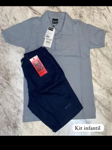 conjunto short brim e blusa gola polo infantil de 6 a 12 anos
