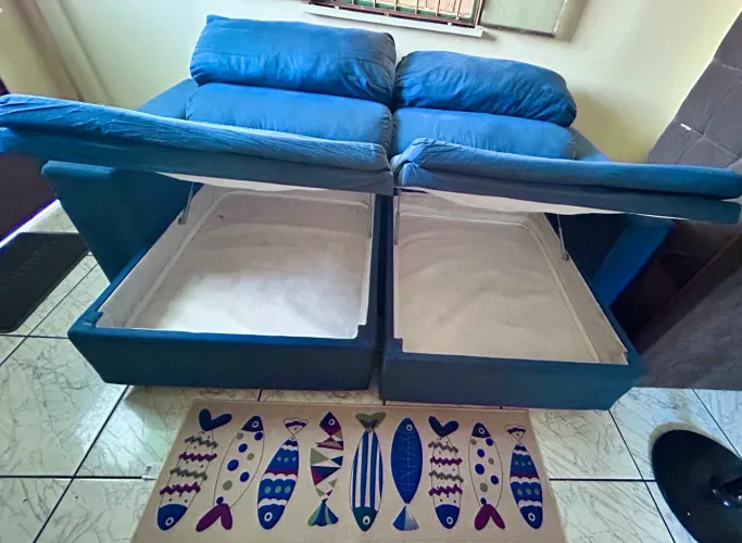 Sofá cama e baú 3 em 1