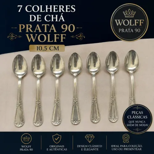 7 colher de chá Prata 90 Wolff de 10,5 cm (originais) antigas / clássicas / excelentes