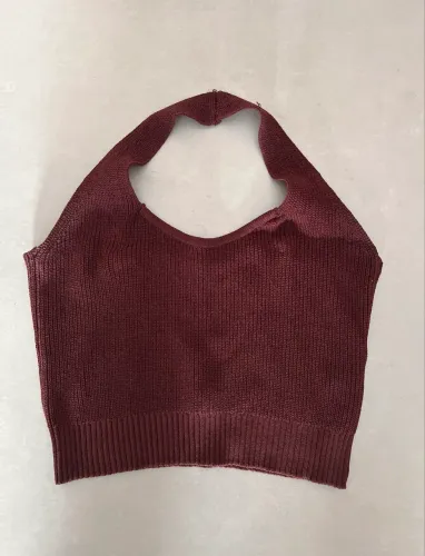 Top Zara tricot canelado marrom - P