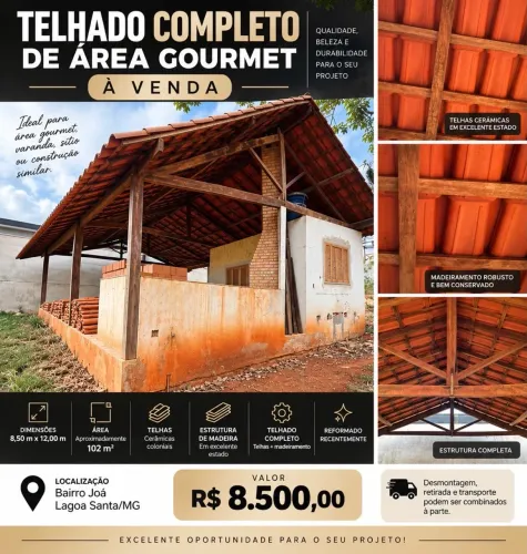 Telhado completo área gourmet 100m3