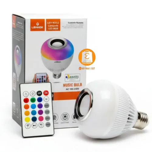 Lâmpada Bluetooth / Som com Controle Remoto e LED RGB COLORIDO LEY-WJ-L2